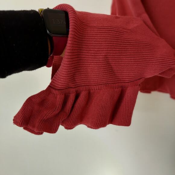 Express Sweater Top Womens XS Pink V-Neck Cold Shoulder Ruffle Sleeve - Picture 7 of 7